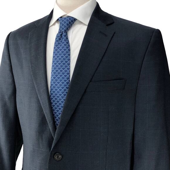 Ralph Lauren LRL Mens Size 40R Sport Coat Blazer Jacket Charcoal Blue Windowpane - Picture 2 of 15